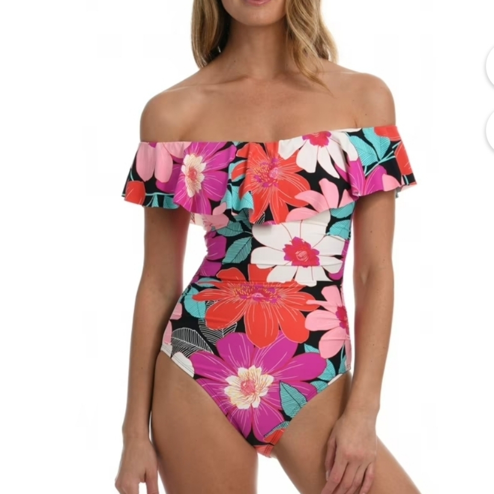 La Blanca In Full Bloom Off The Shoulder Ruffle One-piece Swimsuit 8